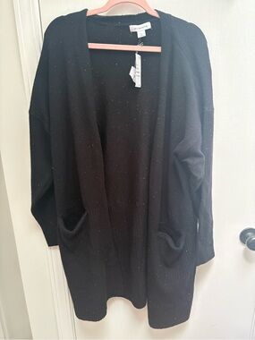 Liz Claiborne Black Cardigan with Pink Velvet Hanger Accent